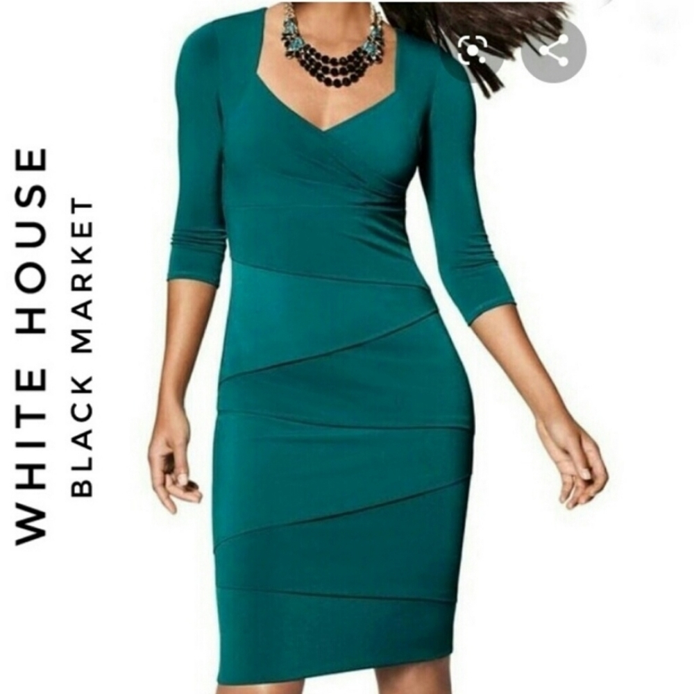WHBM Teal Instantly slimming 3/4 sleeve Dress 4